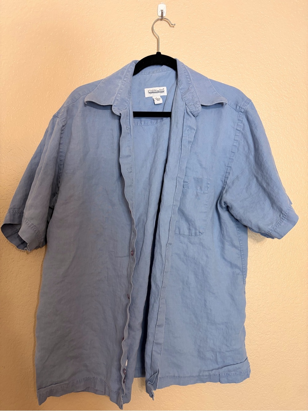 Joseph & Feiss Men's Blue 100% Linen Button Up Shirt Large Casual
